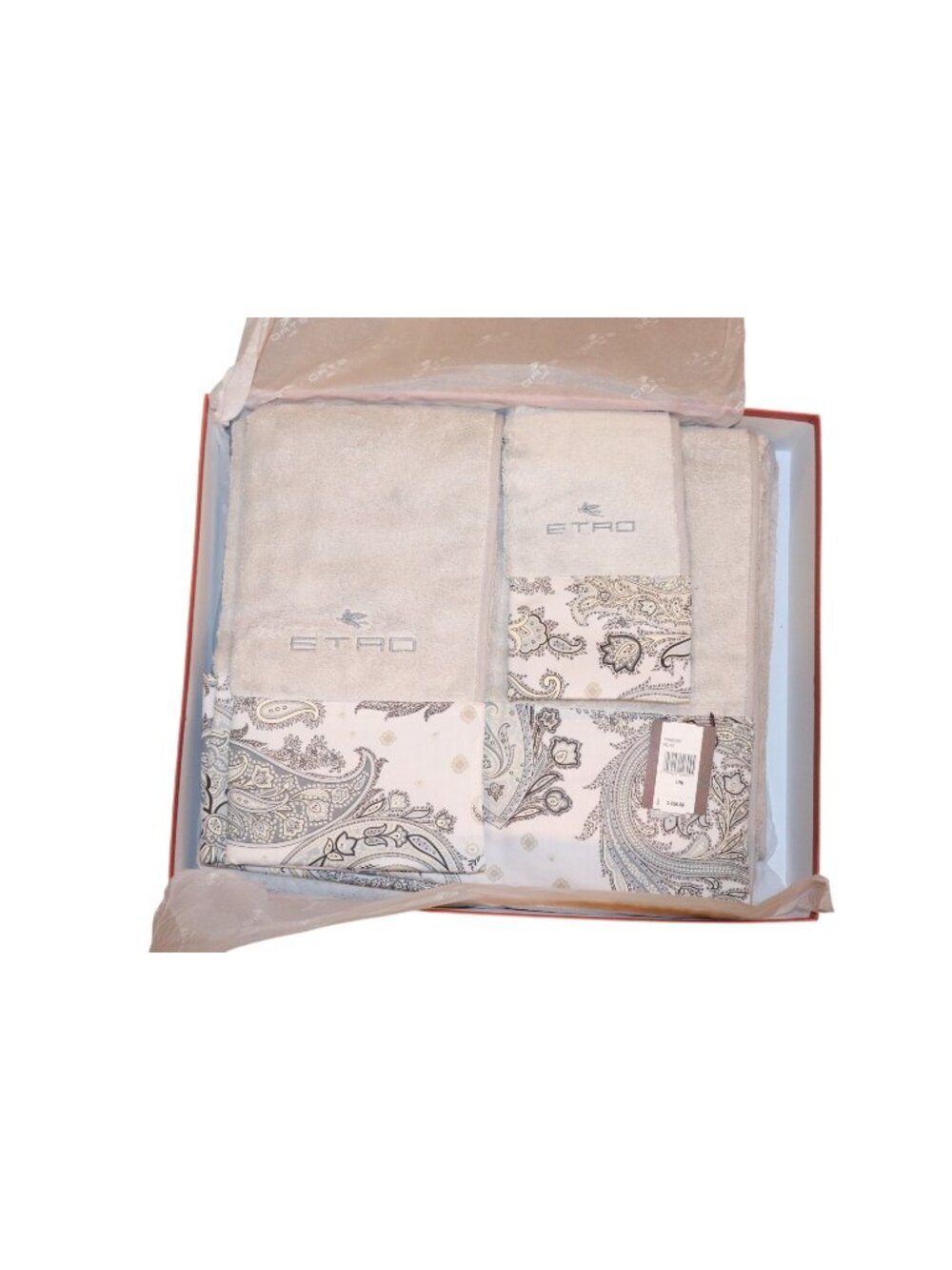 Etro Gray Paisley Border Towel Set In Gift Box - 5 Pieces NWT